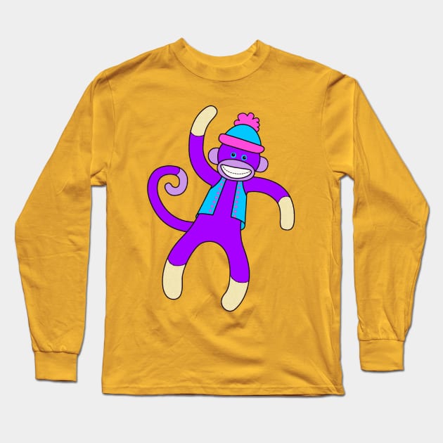 Purple Sock Monkey Long Sleeve T-Shirt by AlondraHanley